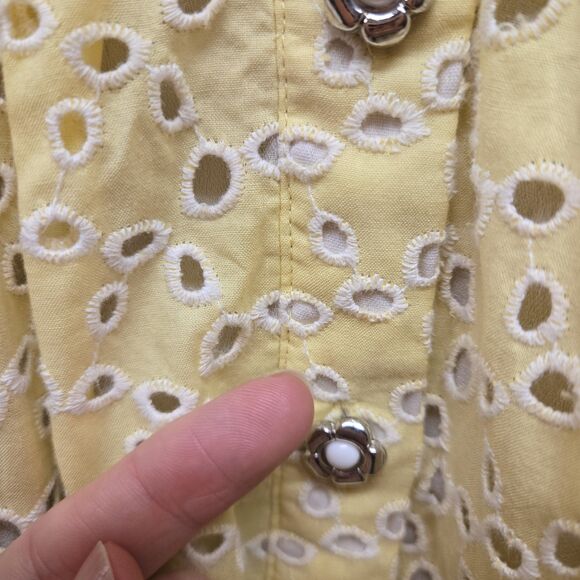 Vintage Betsey Johnson Dress Yellow Eyelet Embroidered Collared A-Line Size 8 - Picture 13 of 15